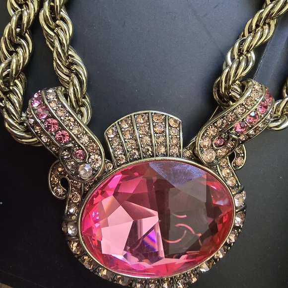 Heidi Daus Gold and Pink Statement Necklace, Earring, Bracelet Set - Picture 10 of 13